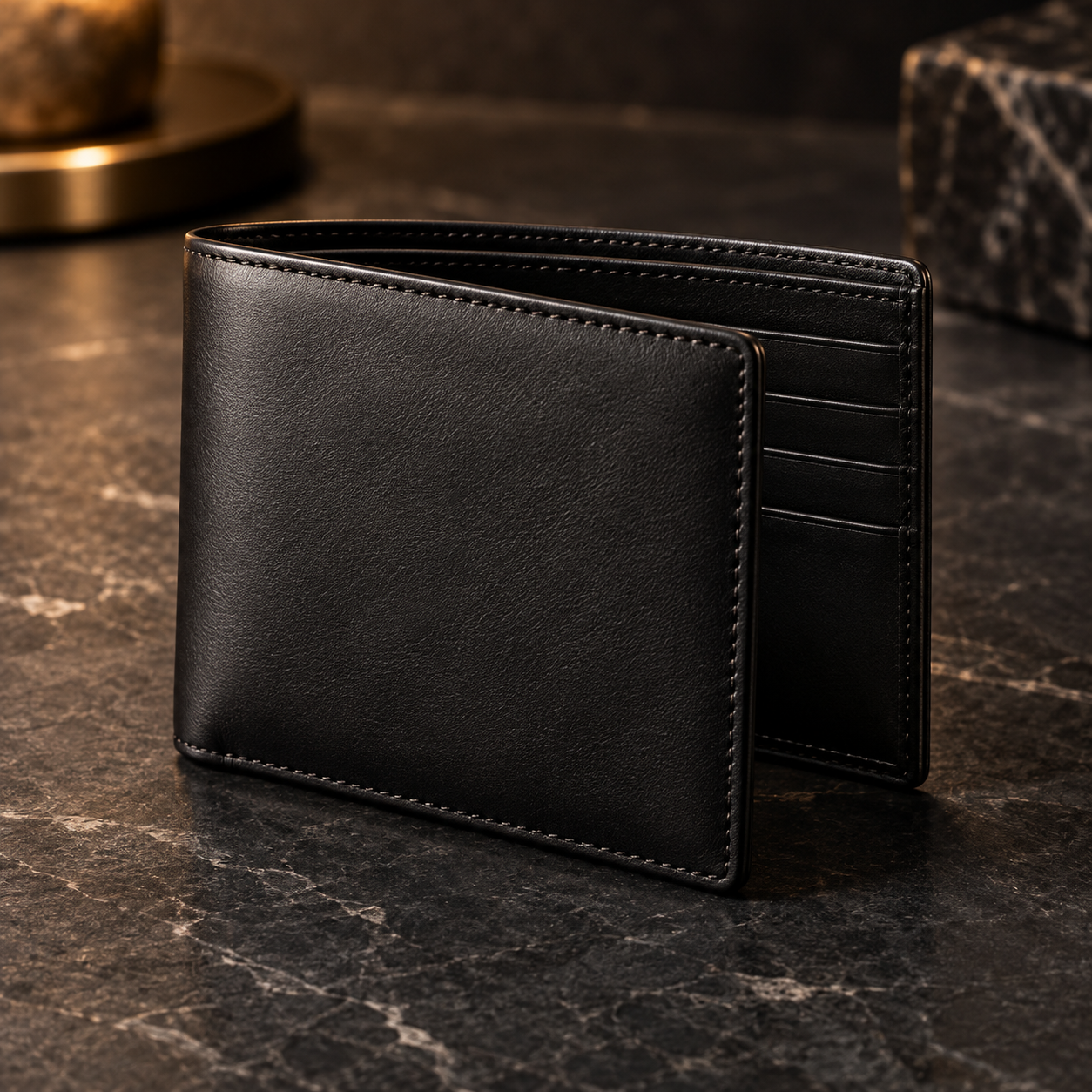 Black leather bifold wallet